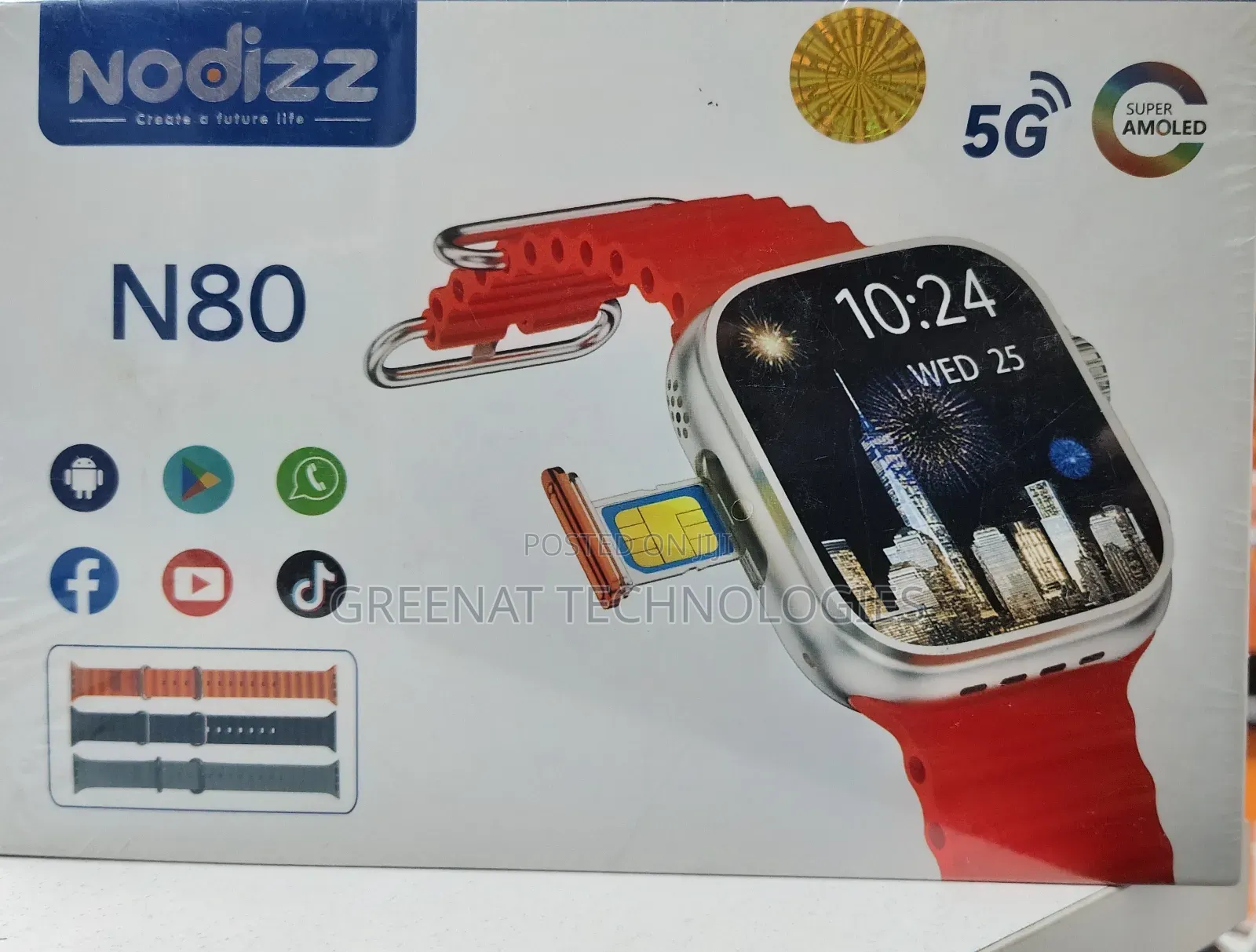 Nodizz N80 5G Super AMOLED Android Smartwatch - 4GB + 64GB Phone Watch
