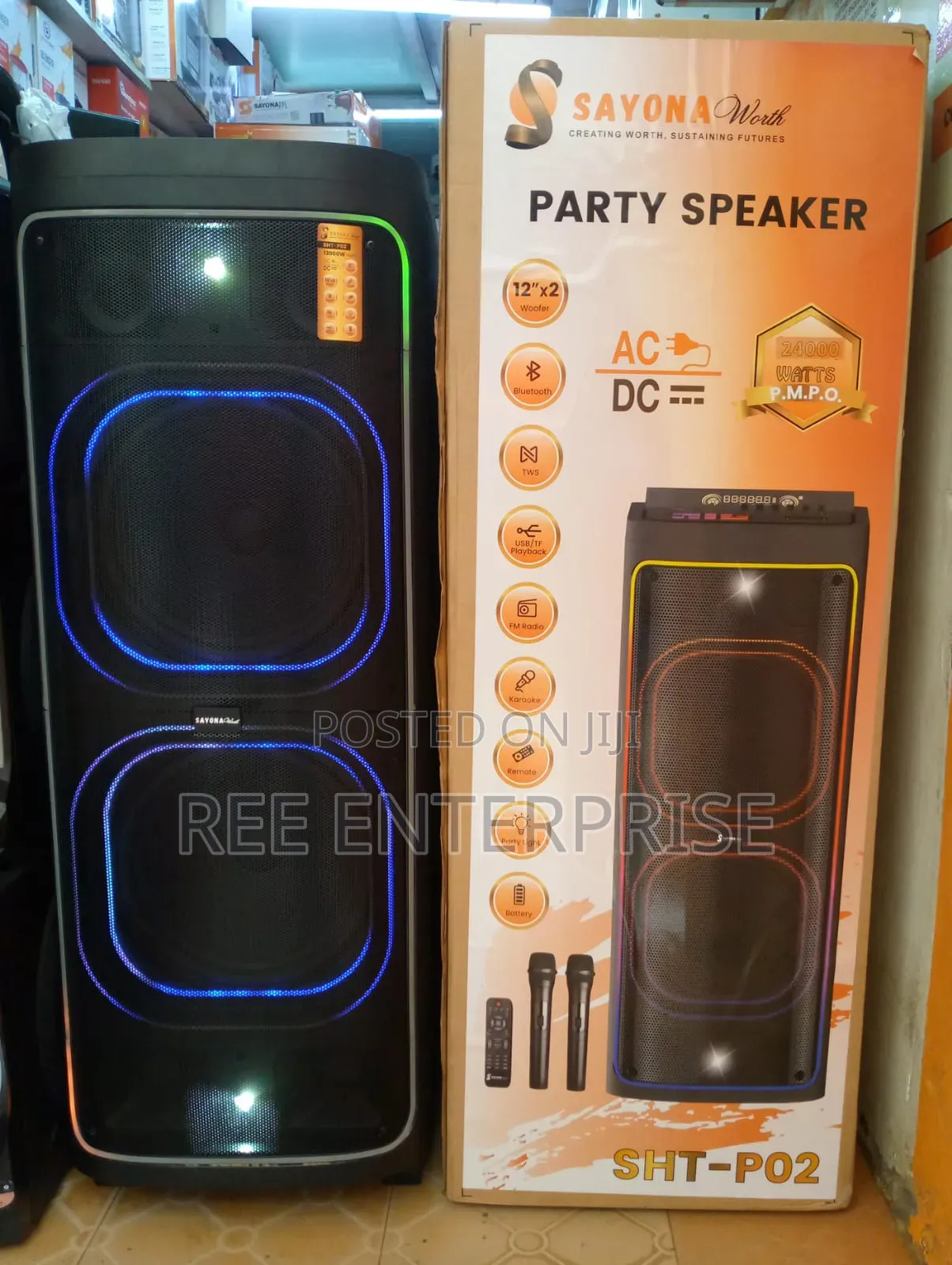 Sayona Party Speaker
AC/Dc
12000 Watts
Output Power-100wtts