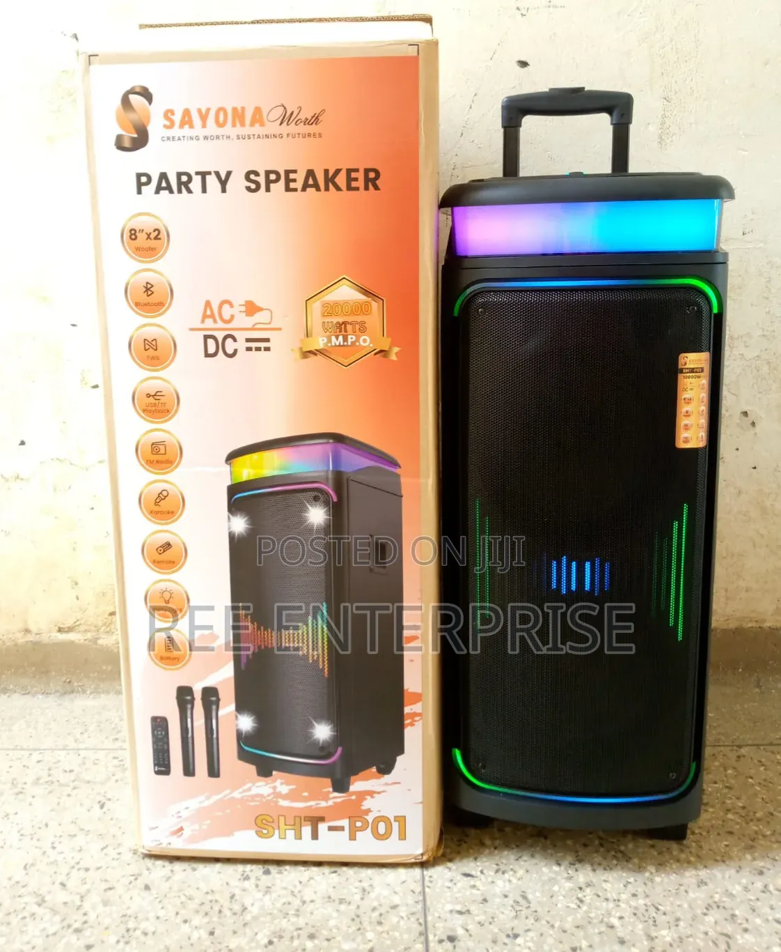 Sayona Party Speaker
AC/Dc
20000 Watts
Output Power -80wtts