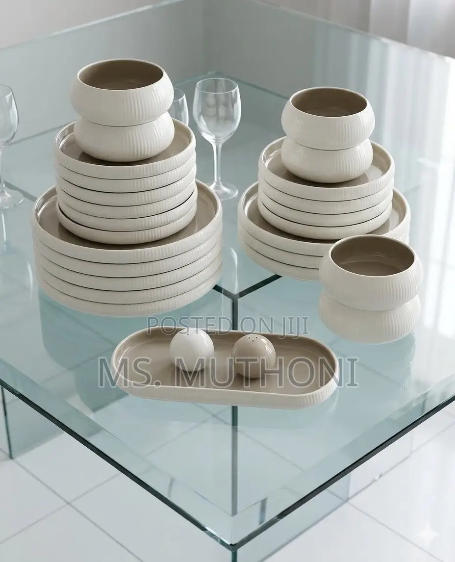 Ribbed European Double Glaze Porcelain  27 PCS Dinner Set