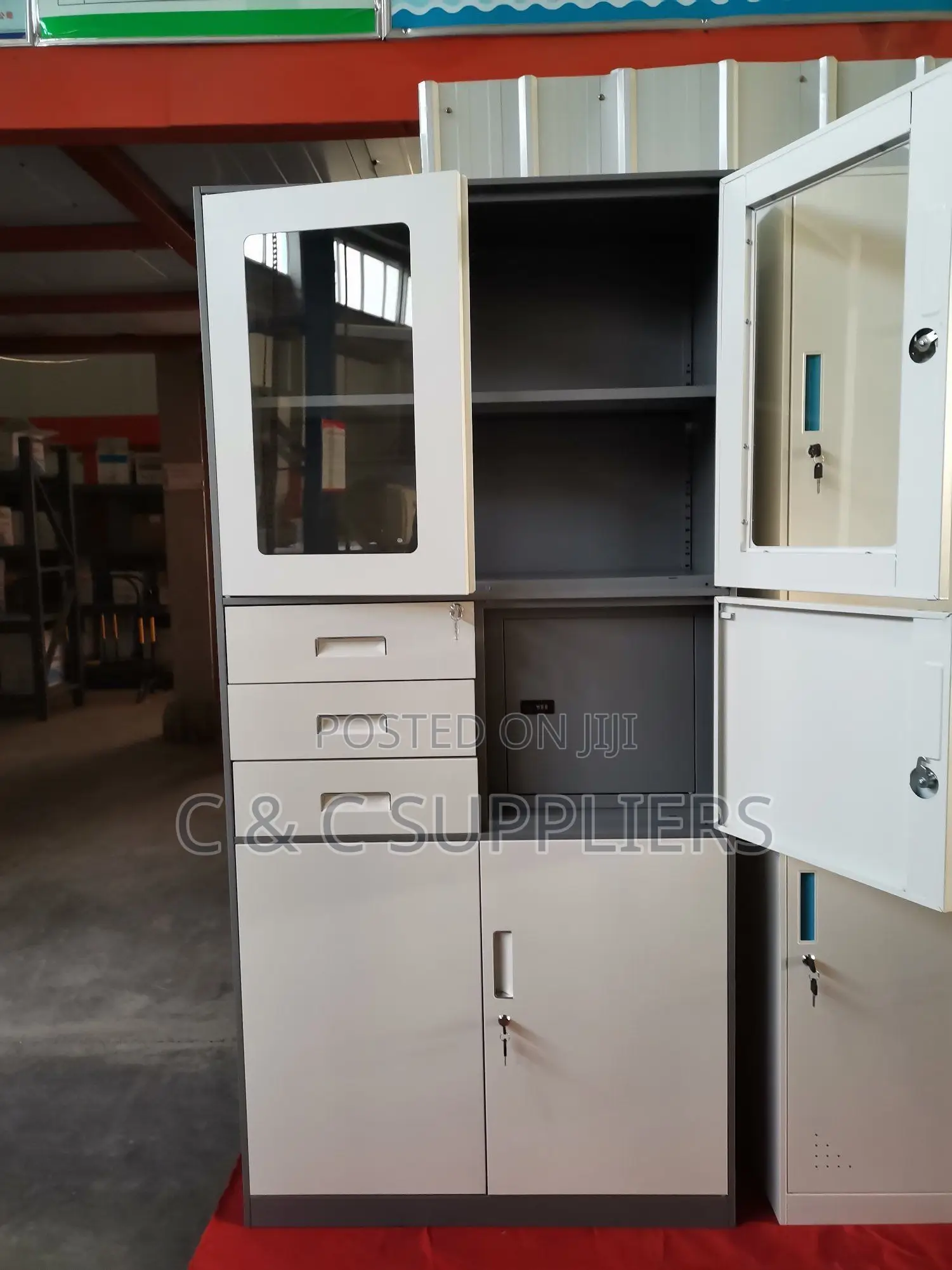Modern Half Glass Safe Storage Cabinet.