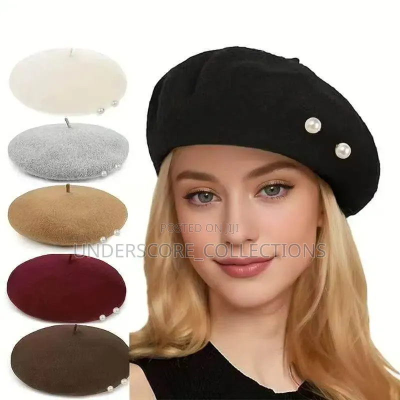 *Pearl Beanie Hat Women's Autumn/Winter Wool Flannel Hat*
