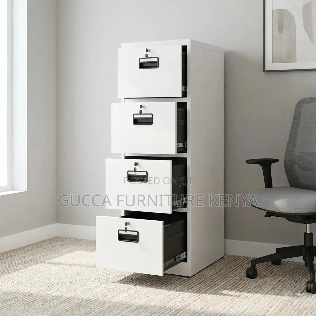 4-Drawers White Steel Gym Cabinet.