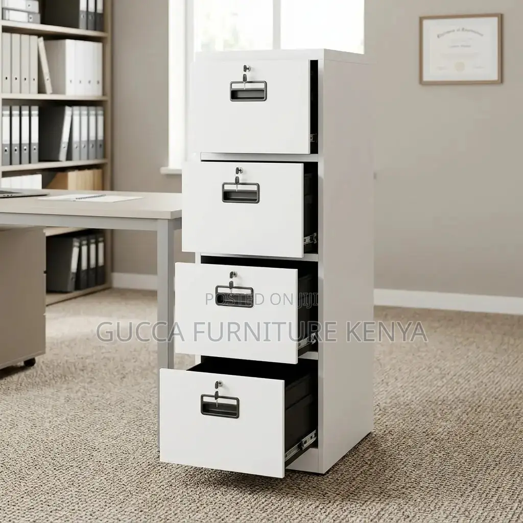 4-Drawers White Steel Gym Cabinet.