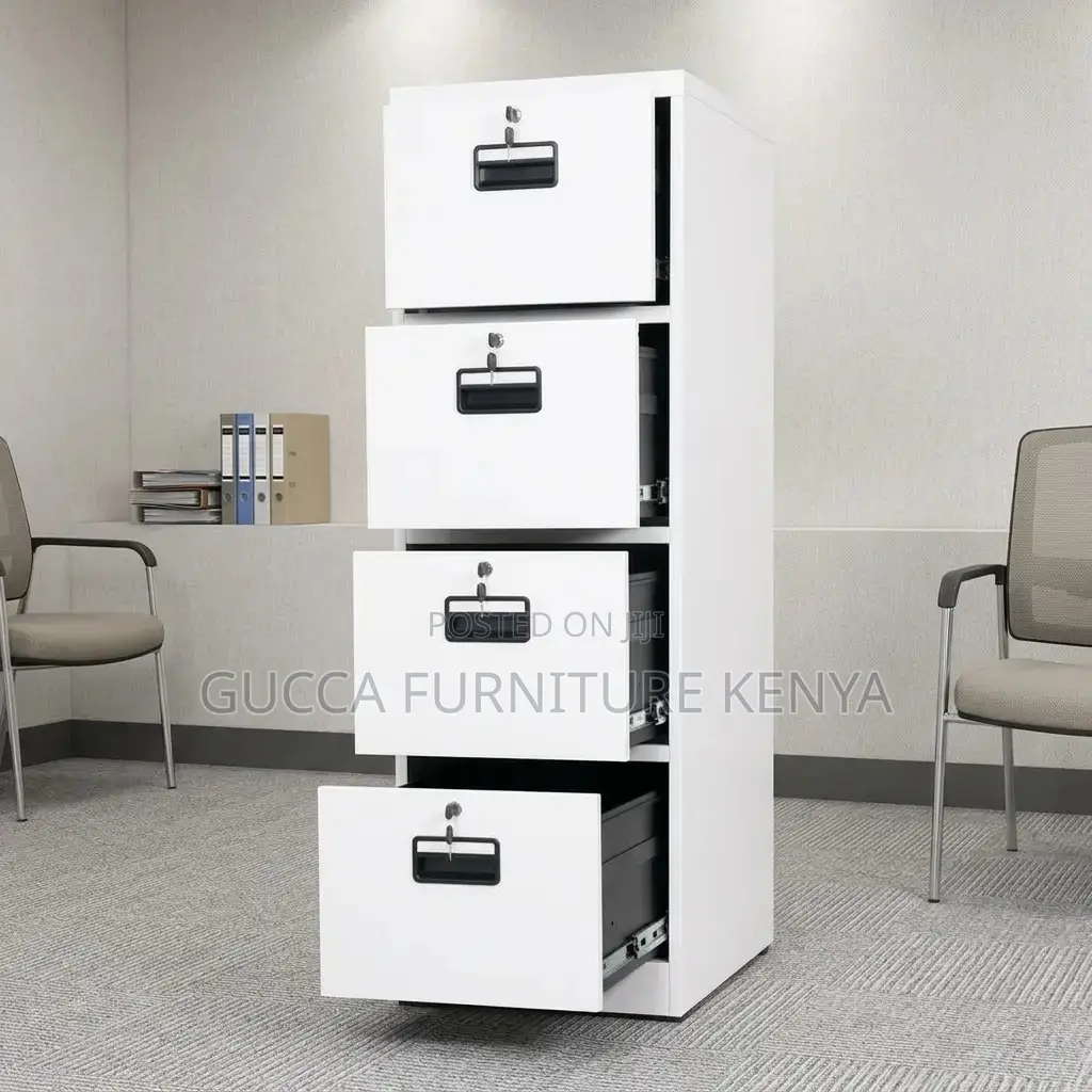 4-Drawers White Steel Gym Cabinet.