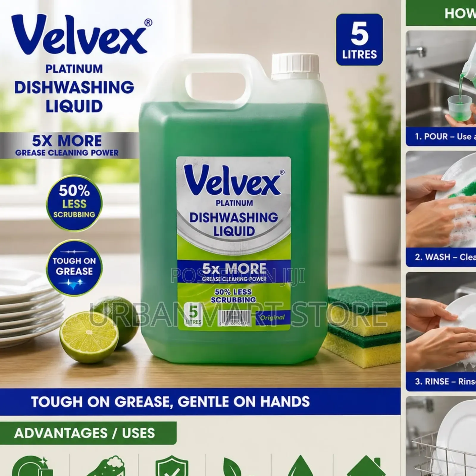 Velvex Platinum Dishwashing Liquid 5 Litres
