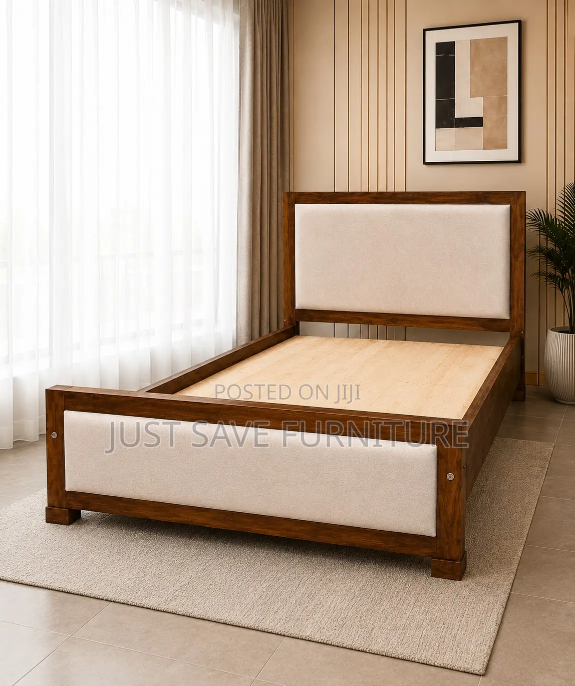 Oakline 5x6 Wooden Bed With Upholstered Headboard