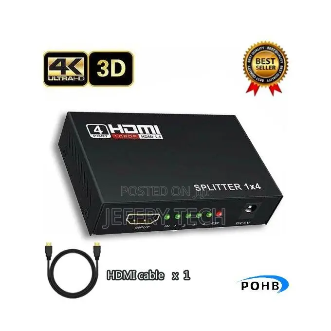 POHB HDMI 4K 1080p Splitter 4 Way Full HD