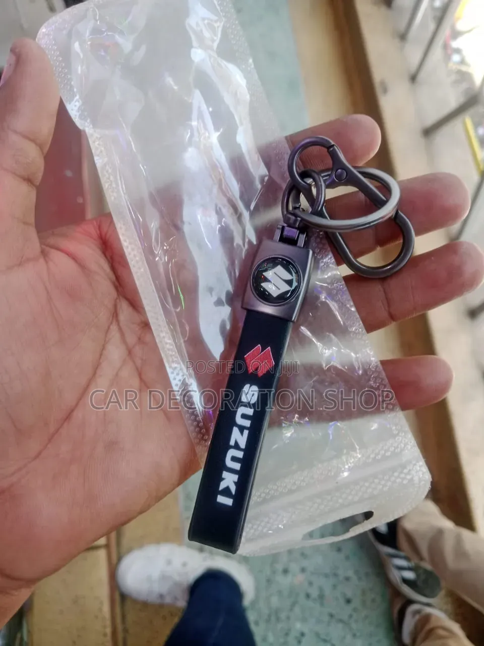 Faux/Synthetic Leather Strap Suzuki Keychain With Metallic Hardware