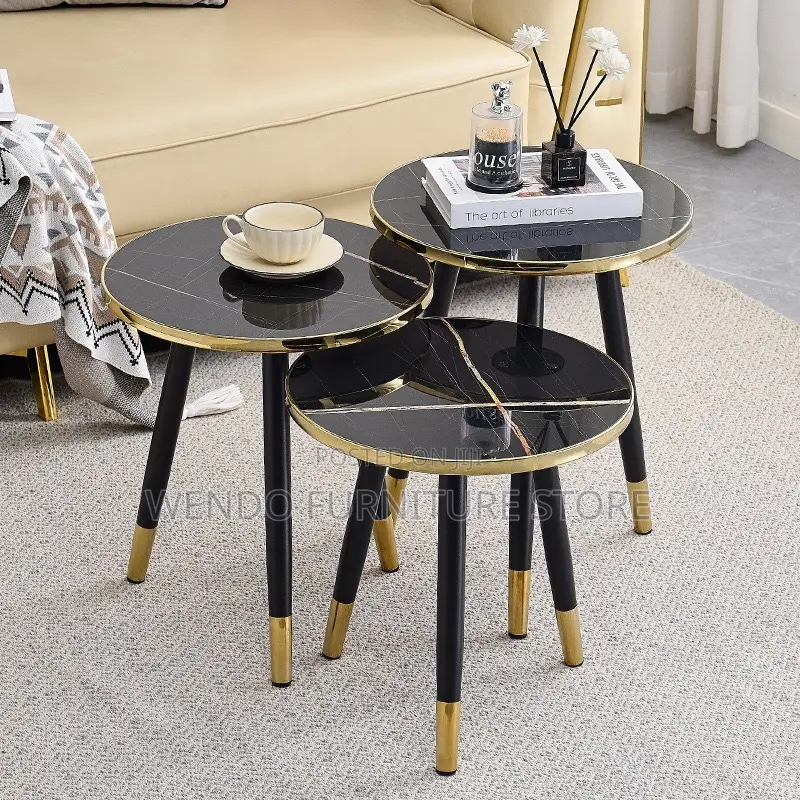 Coffee Table; Round Triplet Marble Home Living Room Tables