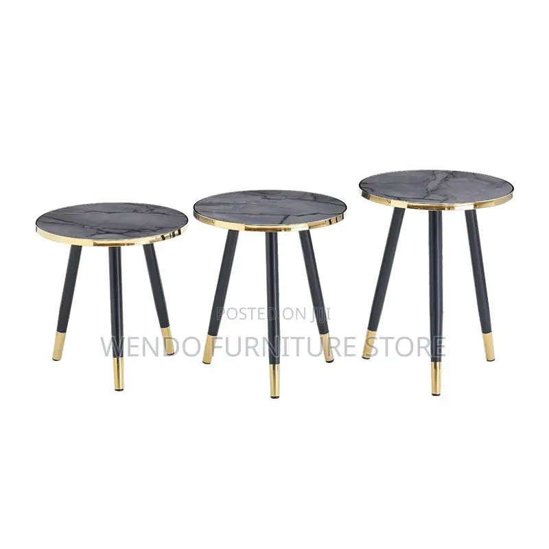 Coffee Table; Round Triplet Marble Home Living Room Tables