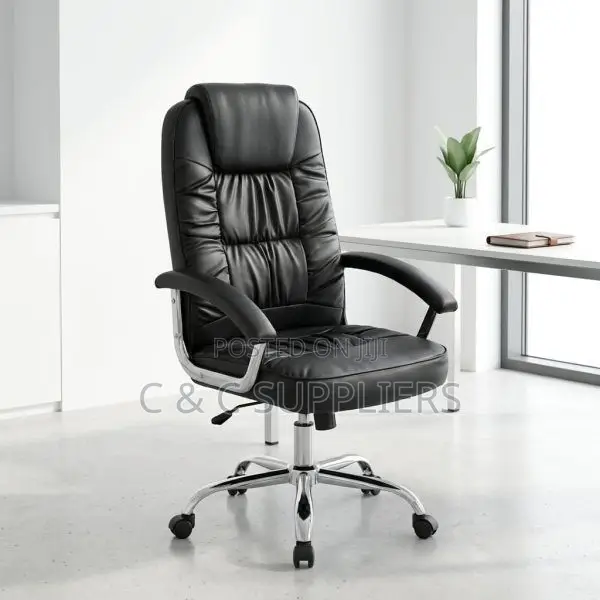Leather Adjustable Swivel Chair With Armrest.