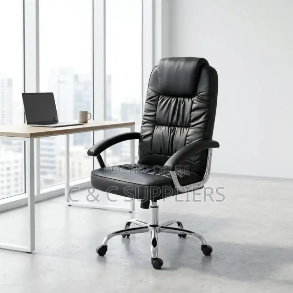 Leather Adjustable Swivel Chair With Armrest.