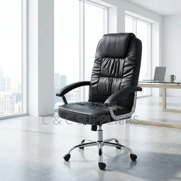 Leather Adjustable Swivel Chair With Armrest.