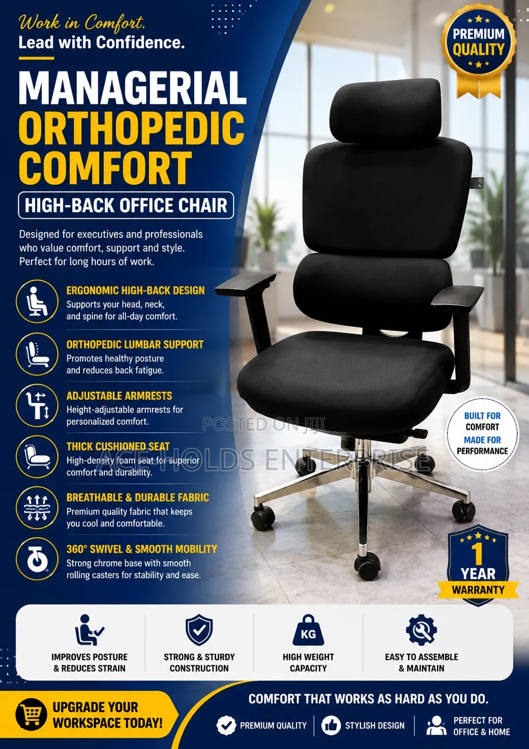 Managerial Orthopedic Comfort High-Back Office Chair – Premium Support