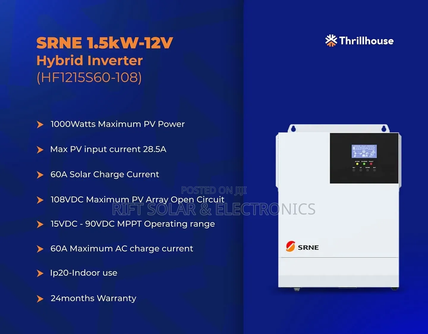 SRNE 1.5kva - 12v Hybrid Inverter Solar Compatible & Backup