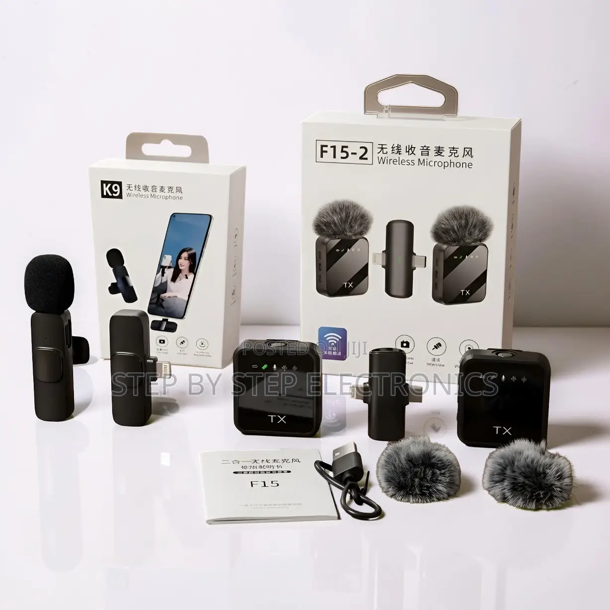 K9,f15-2 Wireless Microphone 2TX Noise Reduction for Phone Video