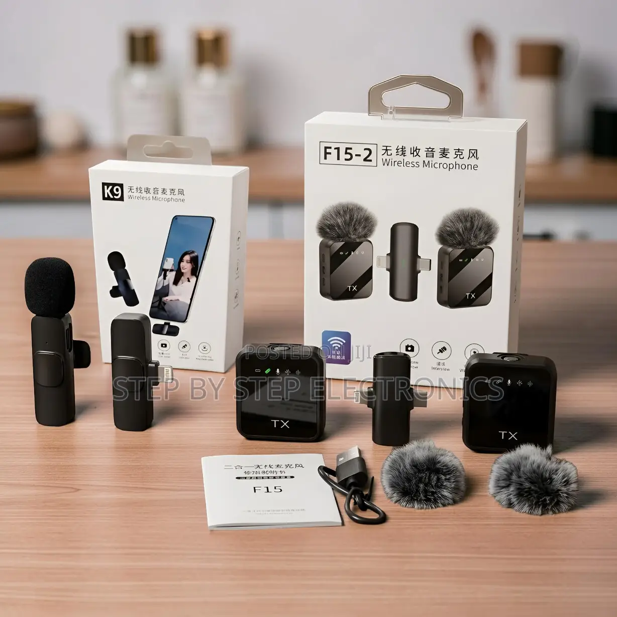 K9,f15-2 Wireless Lavalier Mic 2TX Noise Reduction for Video