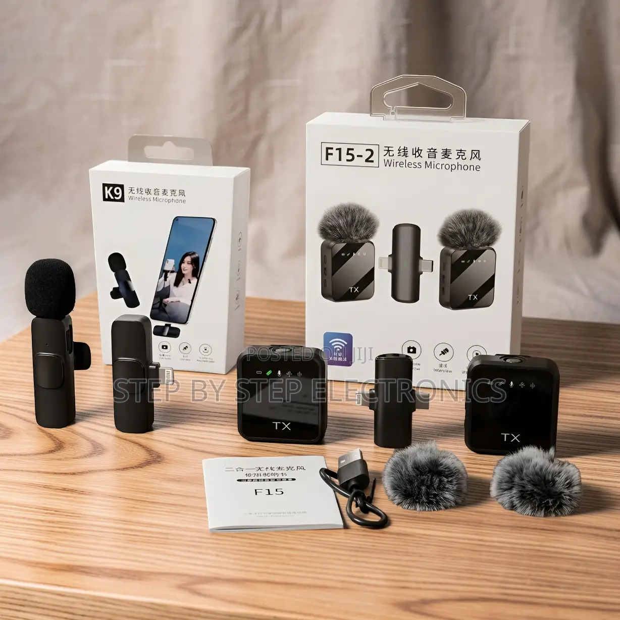 K9,f15-2 Wireless Lavalier Mic 2TX for Phone Camera Vlogging