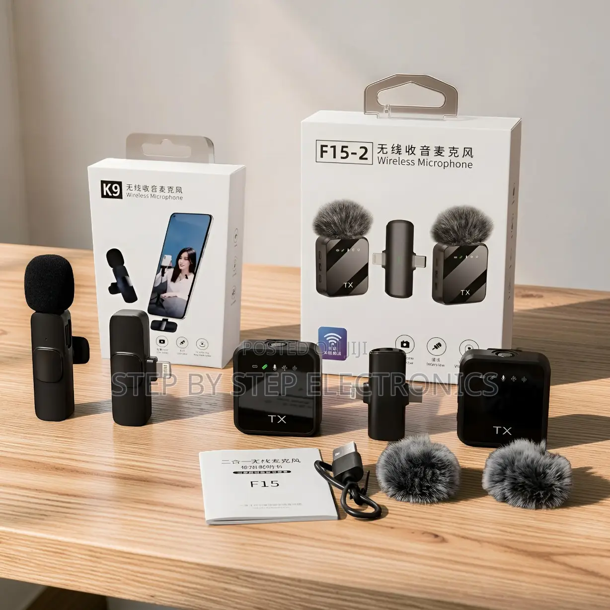 K9,f15-2 Wireless Microphone 2TX Noise Reduction for Podcast