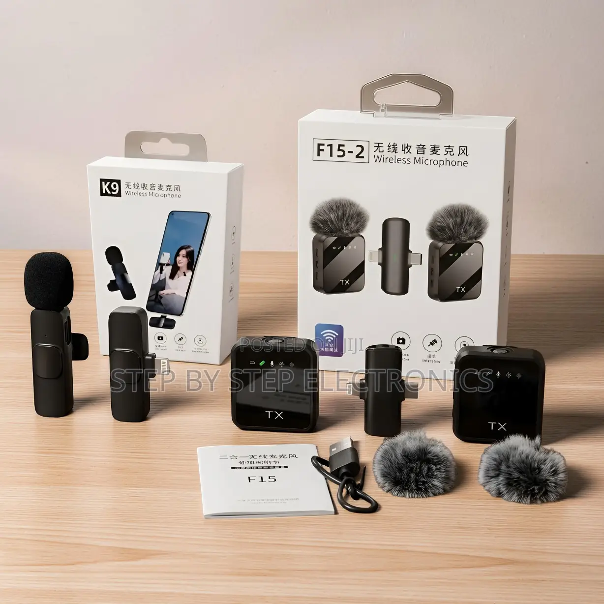 K9,f15-2 Wireless Microphone Set 2TX for TikTok Video Recording