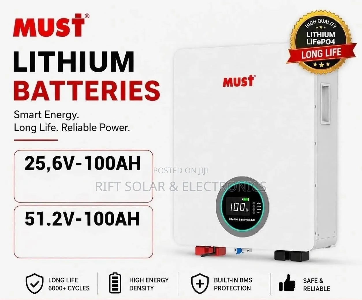 Must 2.56v - 100Ah / 51.2v - 100Ah Lithium Ion Solar Battery.