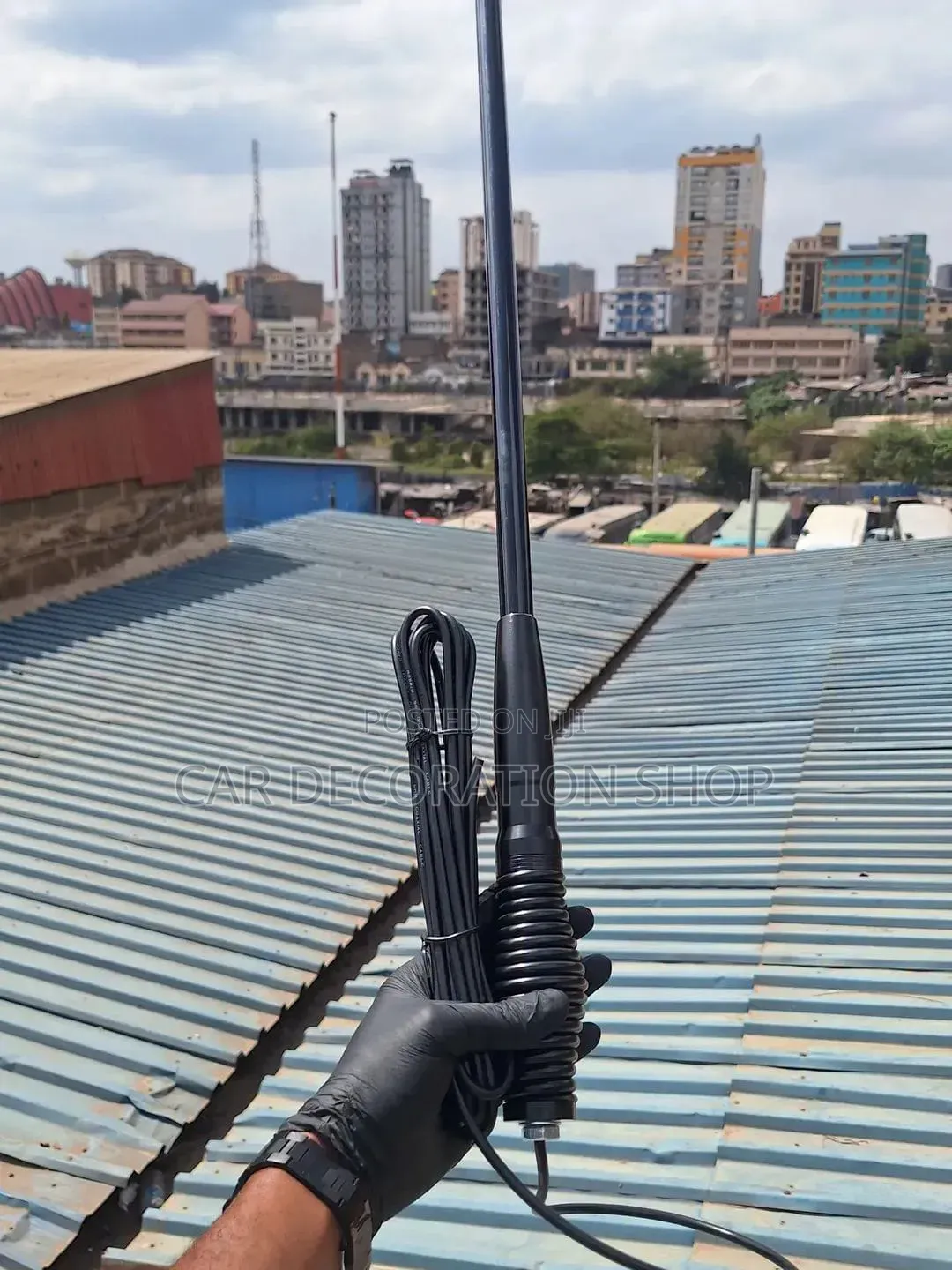 Short Black Whip Antenna With Heavy Duty Shock Spring Base at Bottom