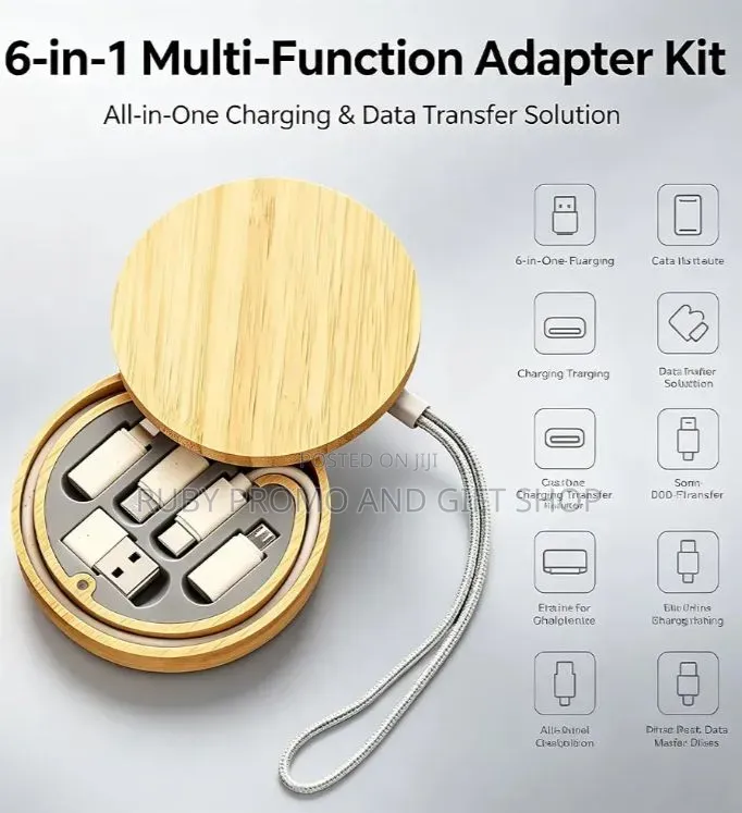 6-in- Round Bamboo Charging Cable Kit