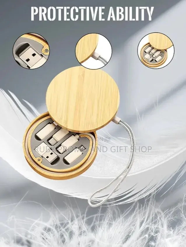 6-in- Round Bamboo Charging Cable Kit
