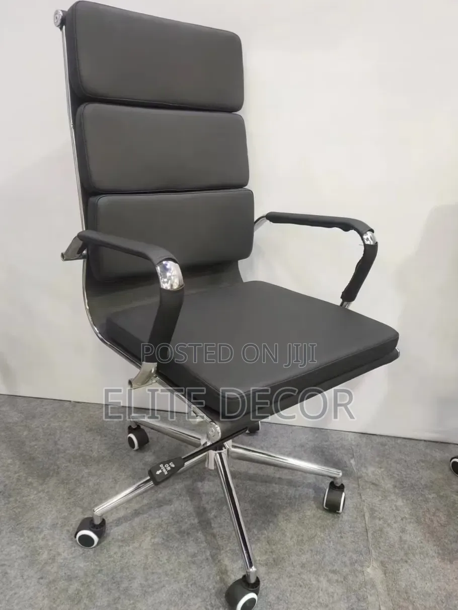 High-Back Executive Office Chair – Black Faux Leather, Chrome Base