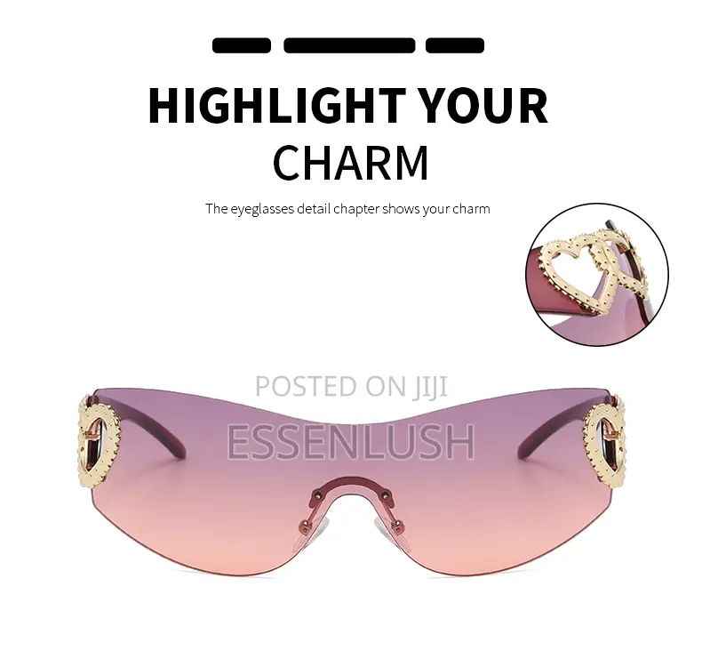 Y2K Heart Shield Sunglasses - Frameless Vintage Wrap Around Shades