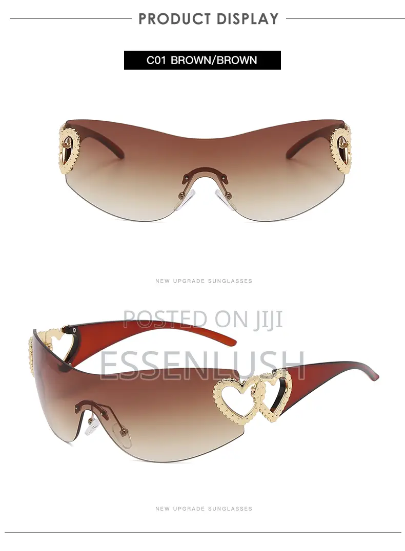 Y2K Heart Shield Sunglasses - Frameless Vintage Wrap Around Shades