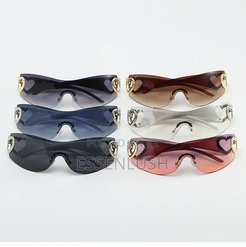 Y2K Heart Shield Sunglasses - Frameless Vintage Wrap Around Shades