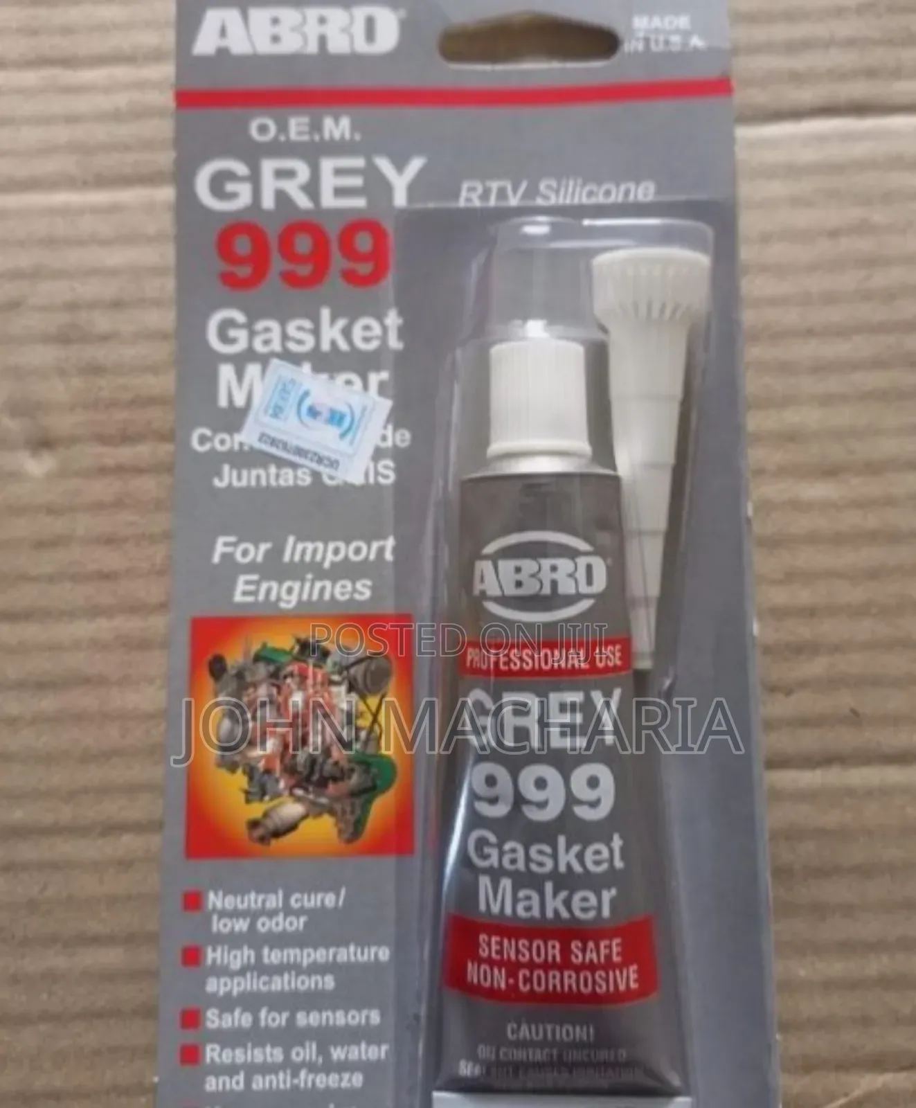 ABRO Grey 999 RVT Silicone Gasket Maker (3 Oz/85g)