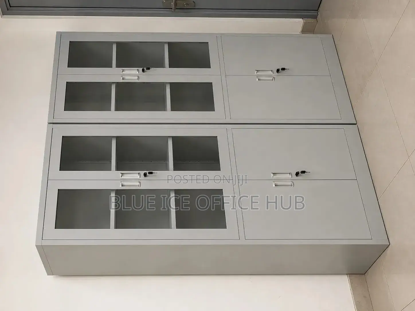 Steel Filing Office Cabinet With Glass Doors