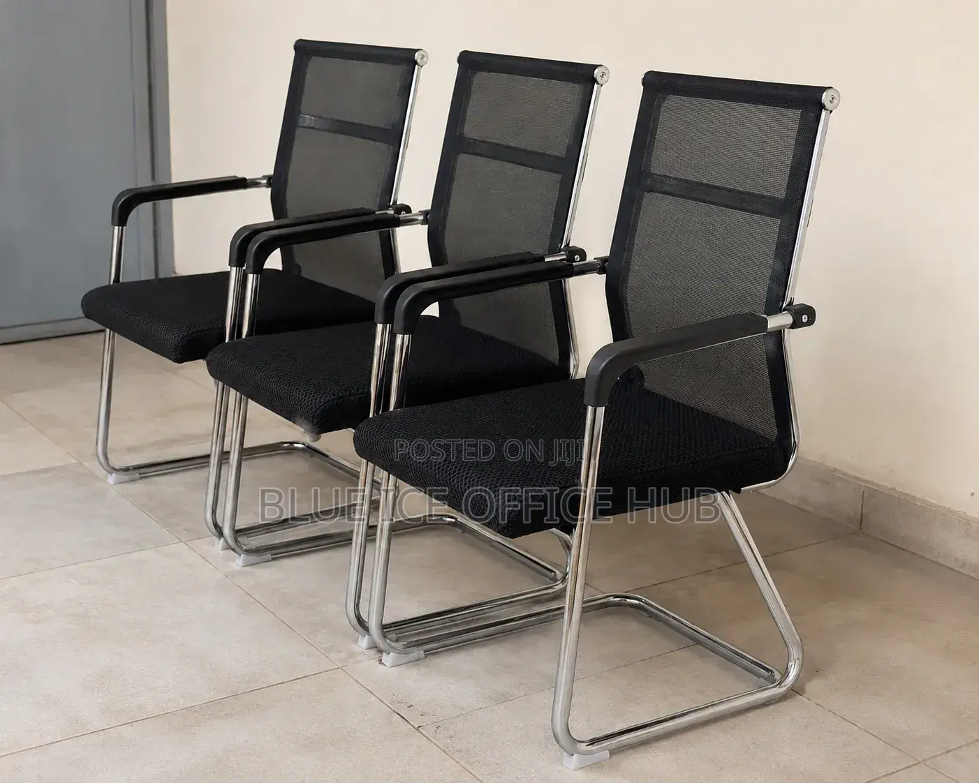Black -Modern Waiting Chair With Metallic Armrests