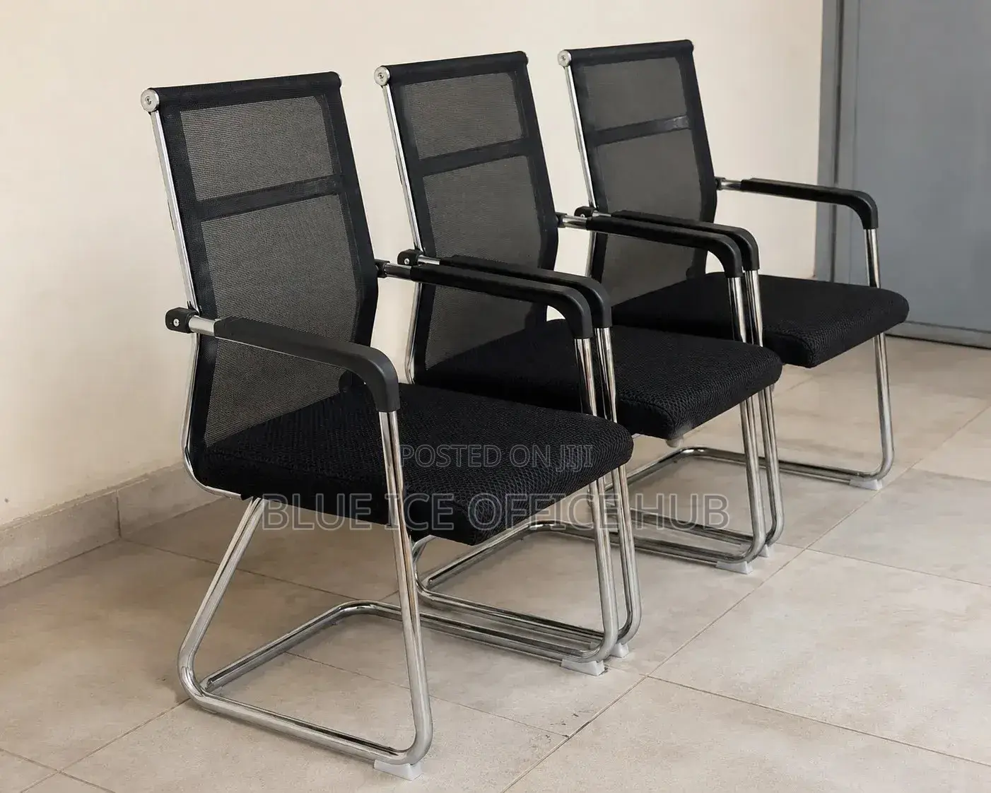 Black -Modern Waiting Chair With Metallic Armrests