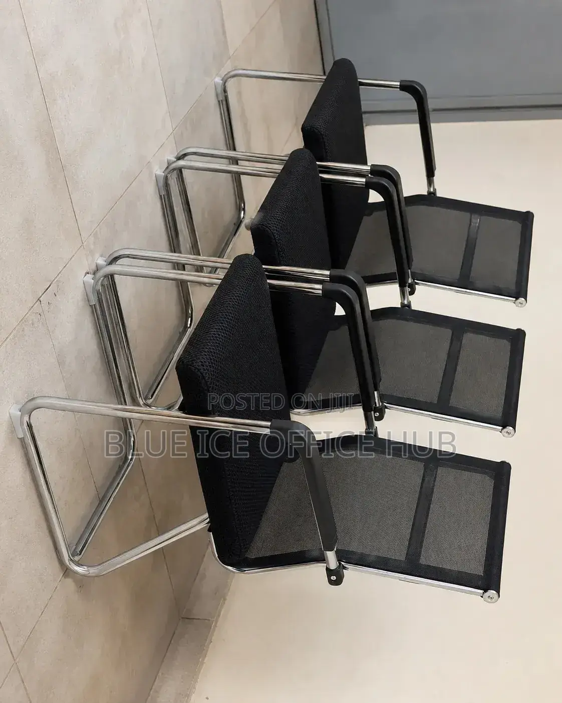 Black -Modern Waiting Chair With Metallic Armrests
