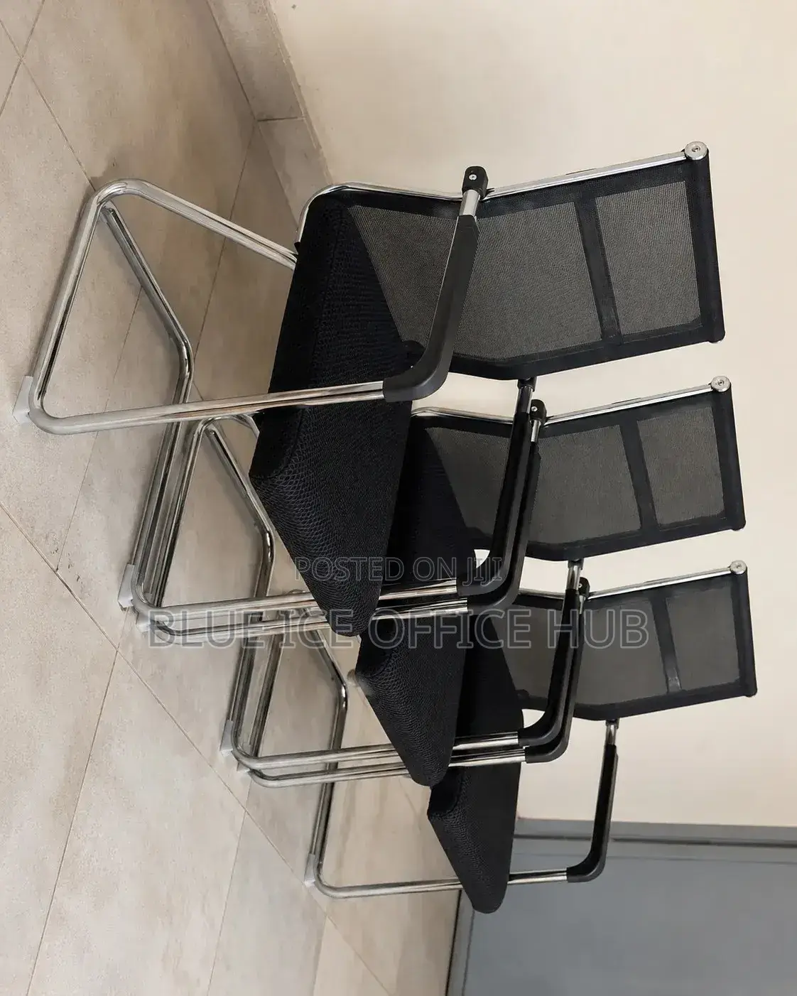 Black -Modern Waiting Chair With Metallic Armrests