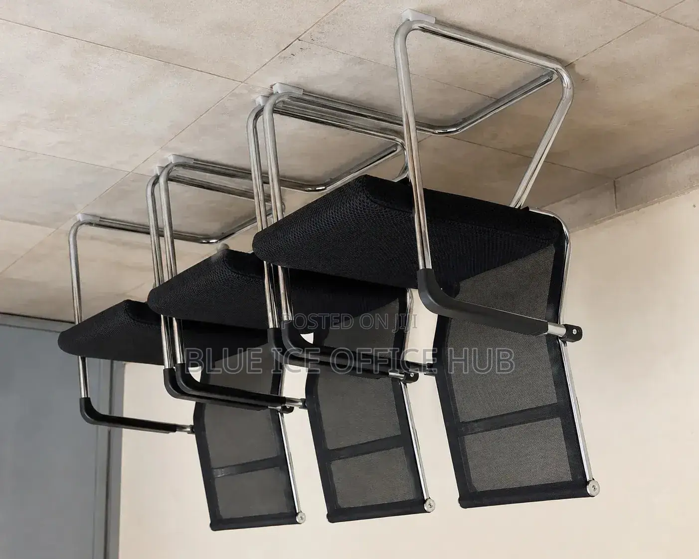 Black -Modern Waiting Chair With Metallic Armrests