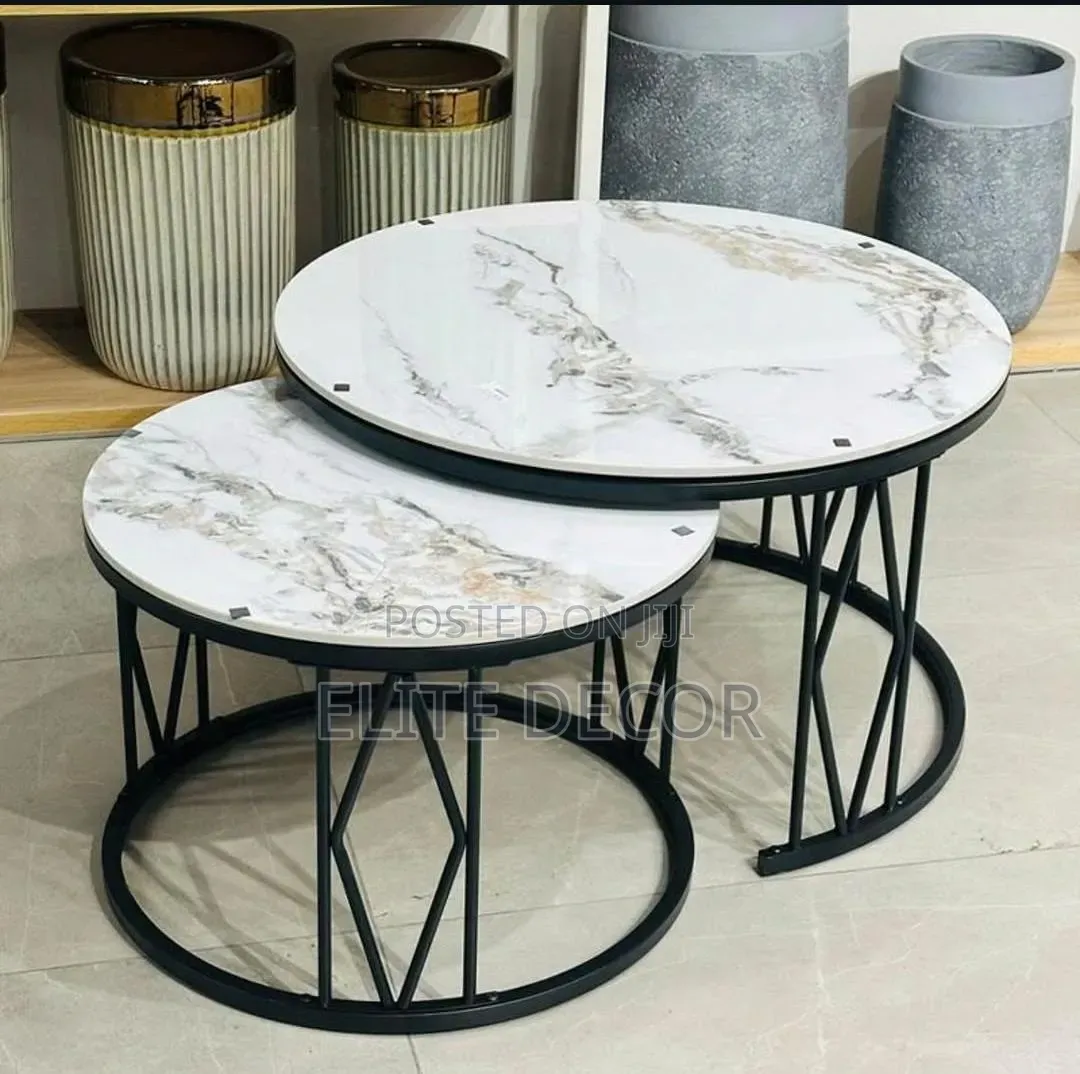 Modern Luxury 2-in-1 Marble Nesting Tables – White Marble & Black