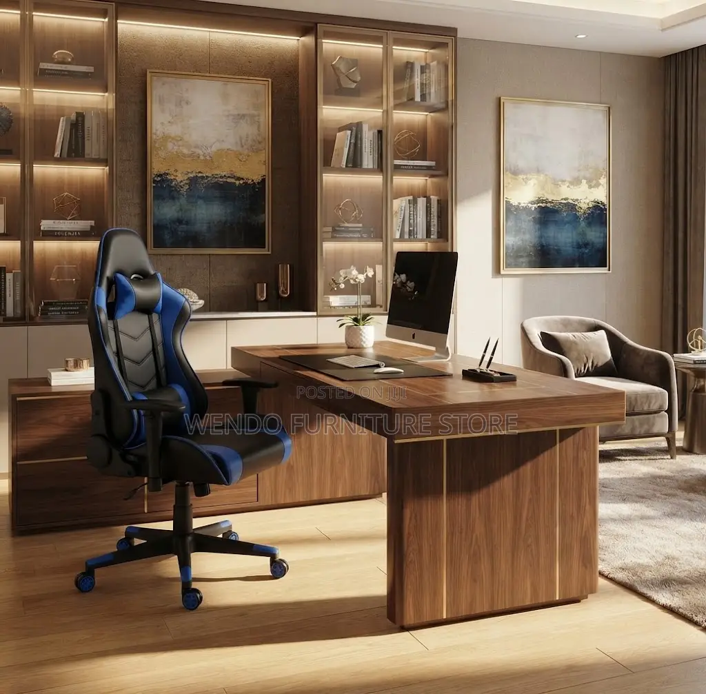 Office Chairs; Blue-Black Ergonomic Swivel Office Leather Gaming Chair