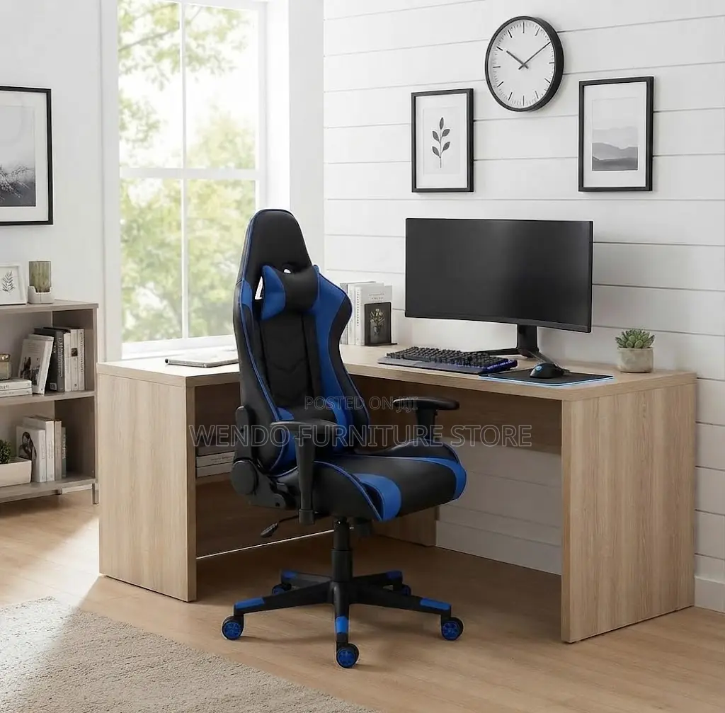 Office Chairs; Blue-Black Ergonomic Swivel Office Leather Gaming Chair