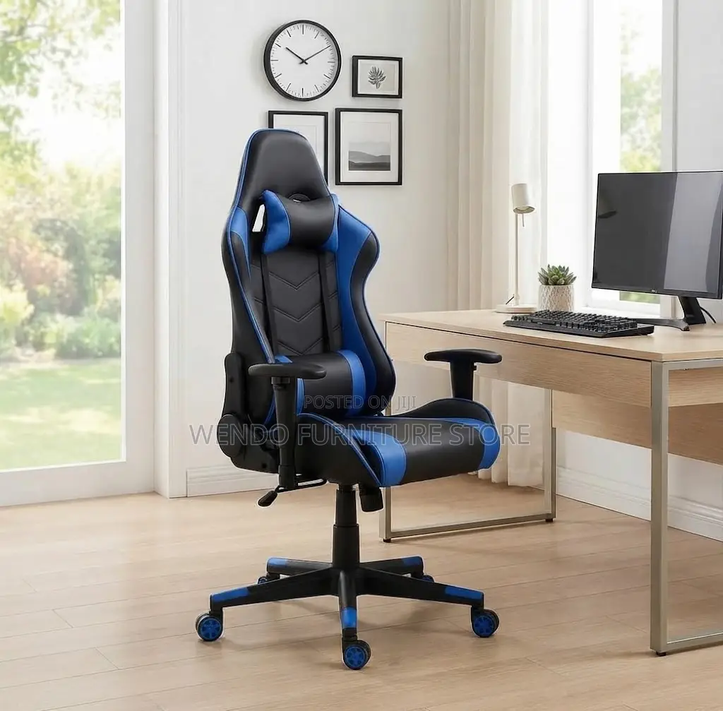 Office Chairs; Blue-Black Ergonomic Swivel Office Leather Gaming Chair