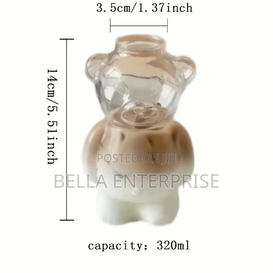 2pcs Set: 1 Bear Glass Cup + 1 Glass Straw
