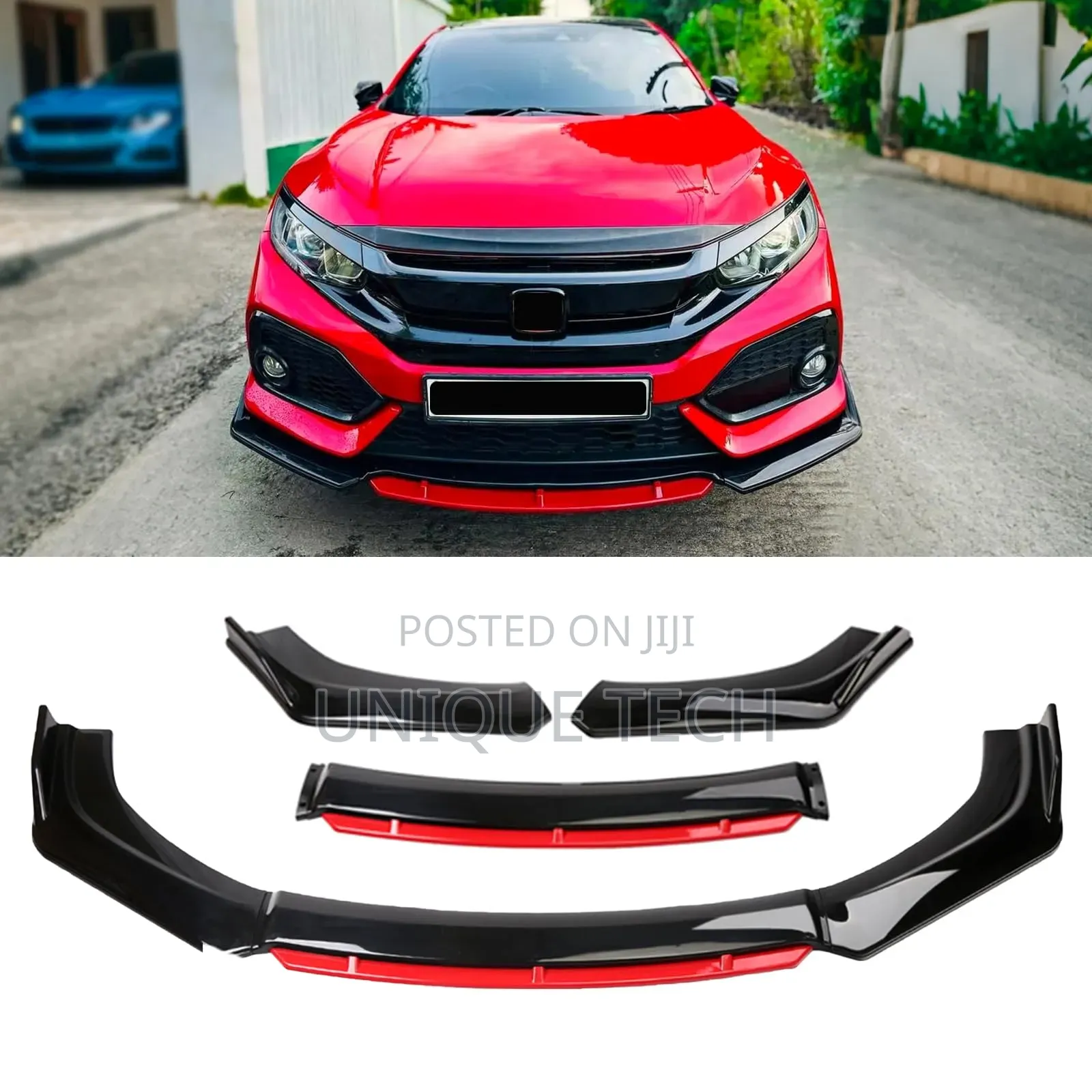 Universal Car Bumper Lip Front Splitter(black With Red Trim)