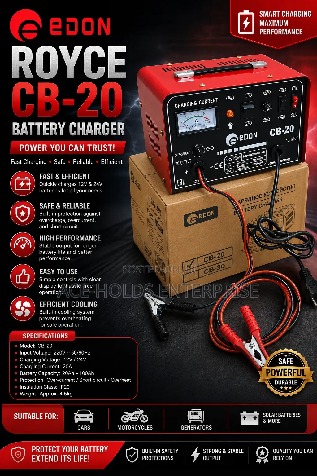 🔋 Royce CB-20 Battery Charger – Reliable & Efficient Charging