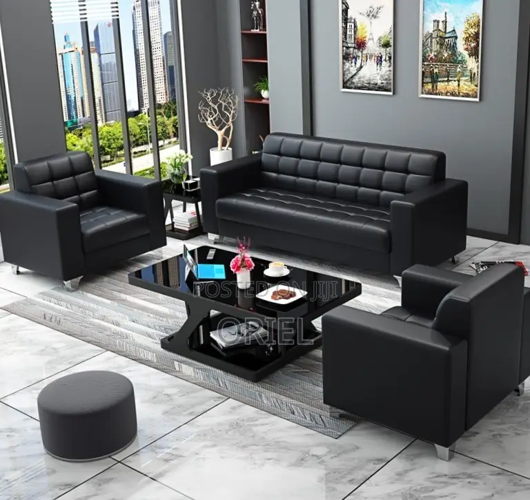 Office Sofa : Black Leather Office Sofa