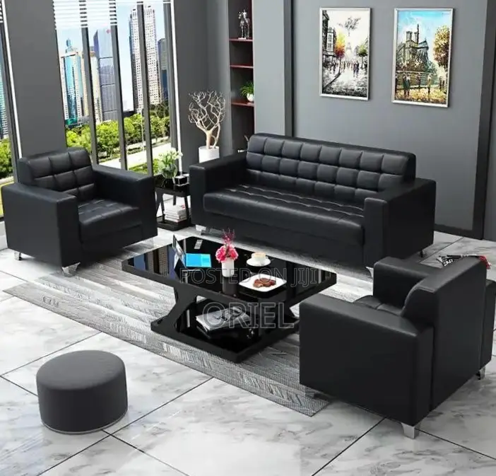 Office Sofa : Black Leather Office Sofa