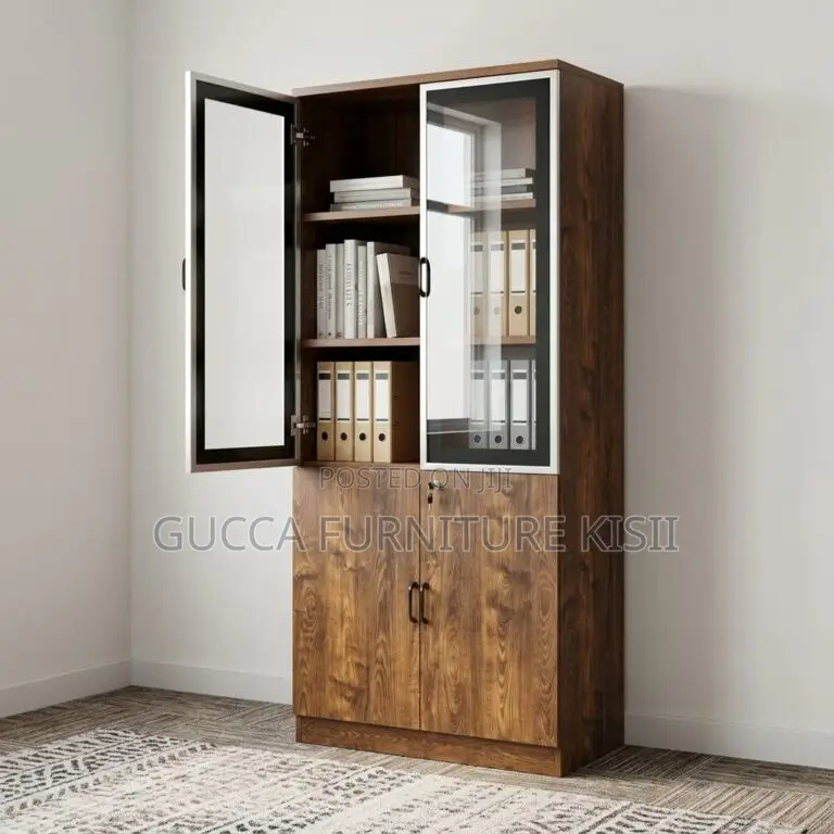 Storage Cabinet; 2-Door Wooden Office Bookcase With Glass on Top